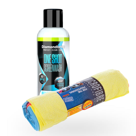 One Shot Screenwash & 6 x Microfibre Cloth Bundle