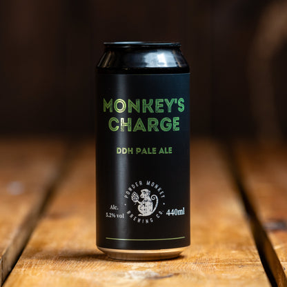 A 440ml can of Powder Monkey Brewing Co 'Monkey's Charge' DDH Pale Ale